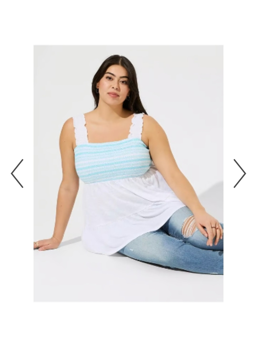 torrid White Tank Top with Light Blue Smocked Bodice